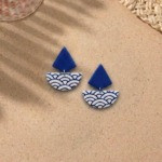 گوشواره خمیری طرح موج - رنگ آبی