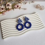 گوشواره خمیری طرح کاشی - رنگ آبی