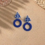 گوشواره خمیری طرح کاشی - رنگ آبی