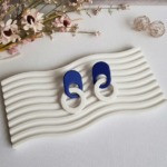 گوشواره خمیری طرح دو حلقه - سفید آبی