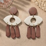 گوشواره خمیری طرح چشم و آویز - کرم قهوه ای